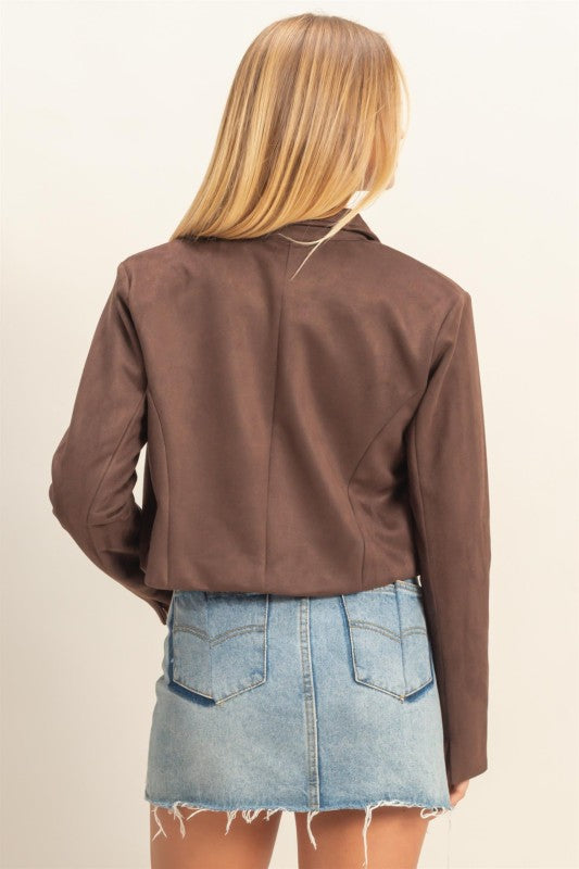 Suede Crop Jacket- Chestnut