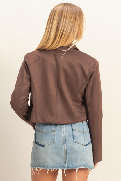 Suede Crop Jacket- Chestnut