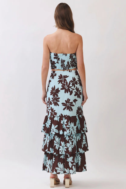 Avena Floral Skirt Set- Blue/Brown