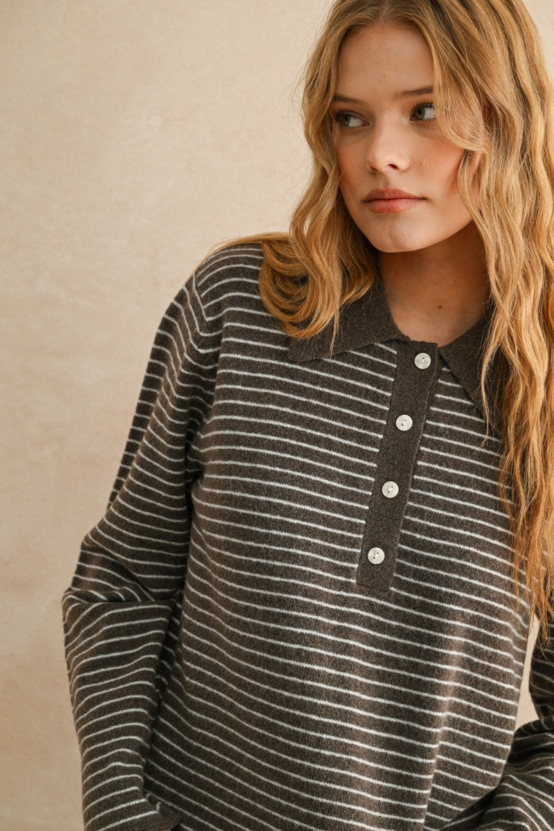 Briggs Stripe Sweater- Brown