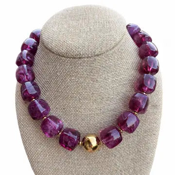 Translucent Plum Cube Bead Necklace