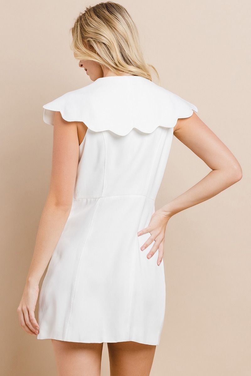 Scallop Edge Mini Dress- White