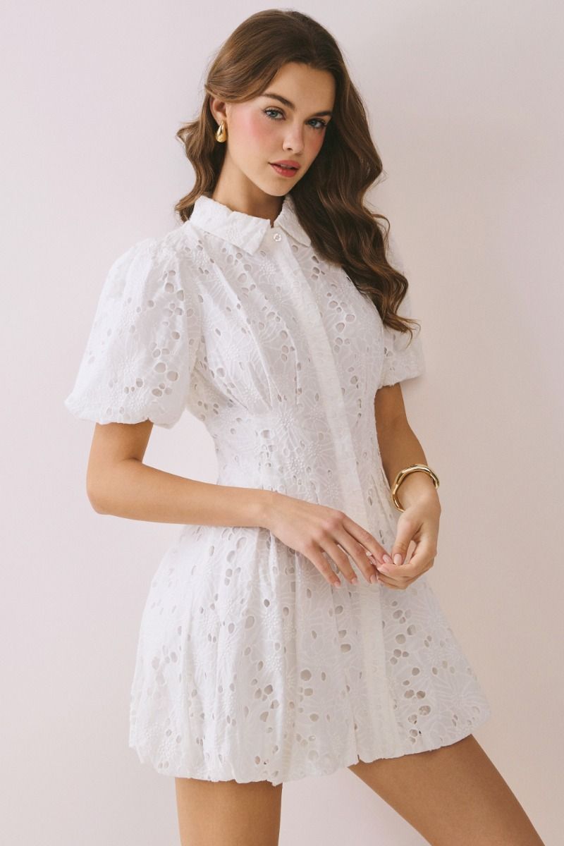 Willa Eyelet Mini Dress- White