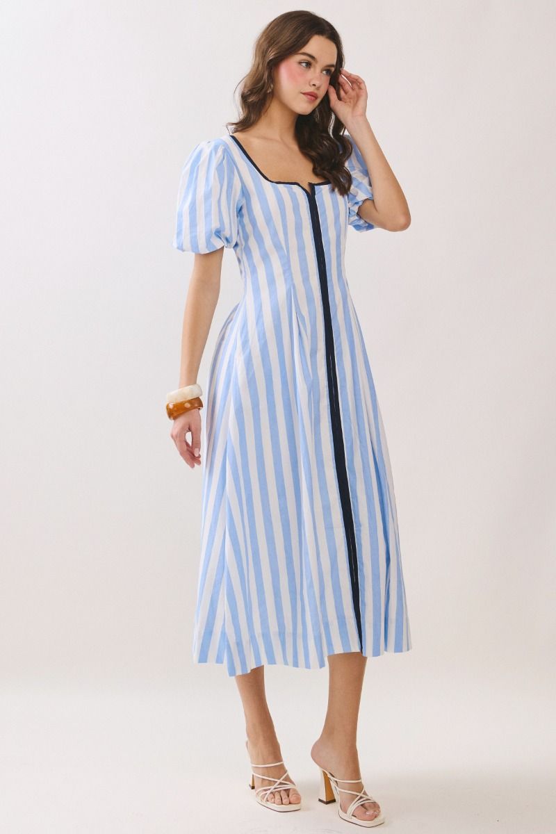 Nova Stripe Midi Dress- Blue/White