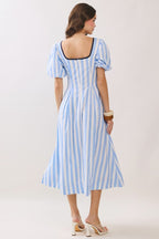 Nova Stripe Midi Dress- Blue/White