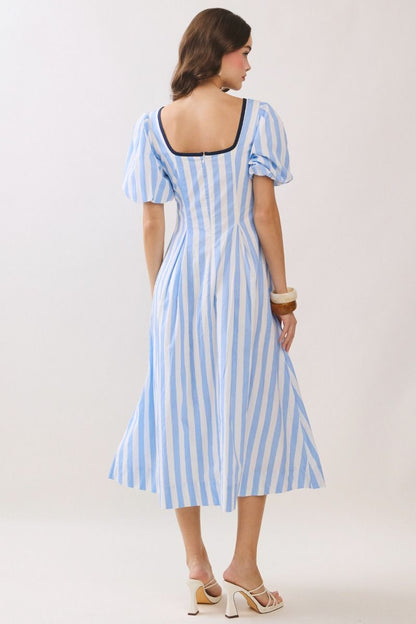 Nova Stripe Midi Dress- Blue/White