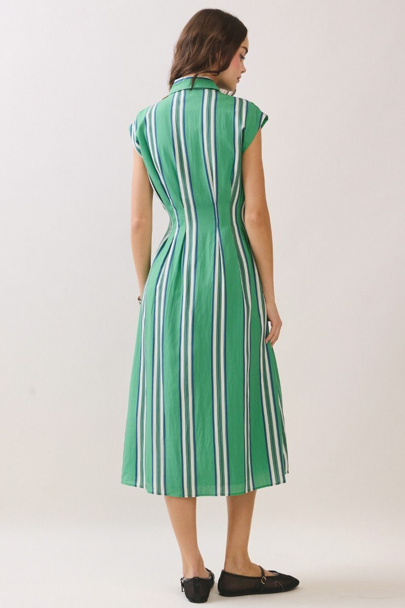 Isla Green Stripe Midi Dress