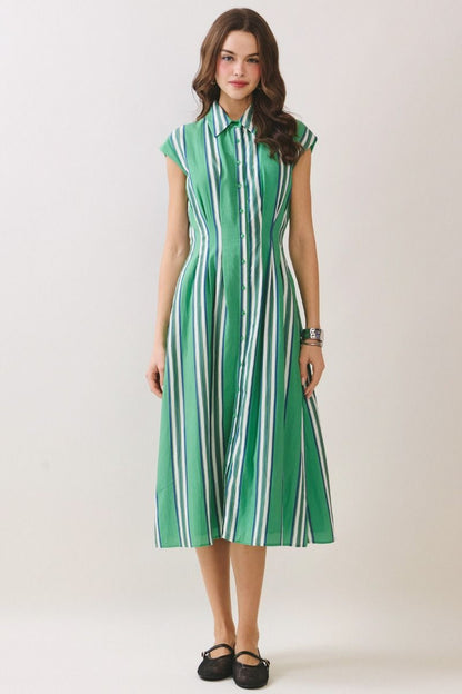 Isla Green Stripe Midi Dress
