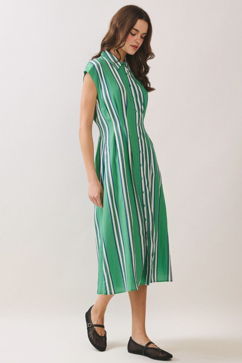 Isla Green Stripe Midi Dress