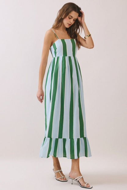 The Soft Sky Midi Dress- Green/Blue