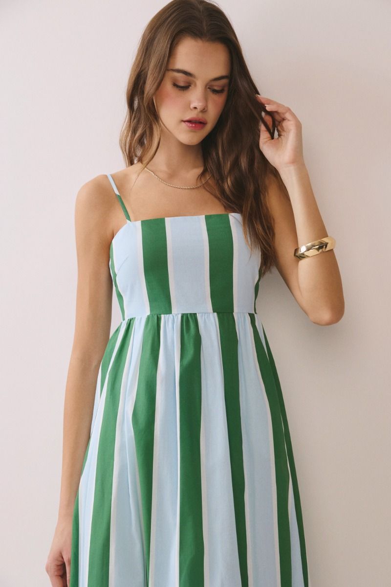 The Soft Sky Midi Dress- Green/Blue