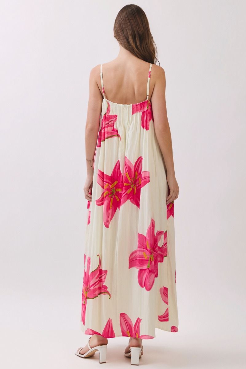 Capri Maxi Dress- Cream/Pink