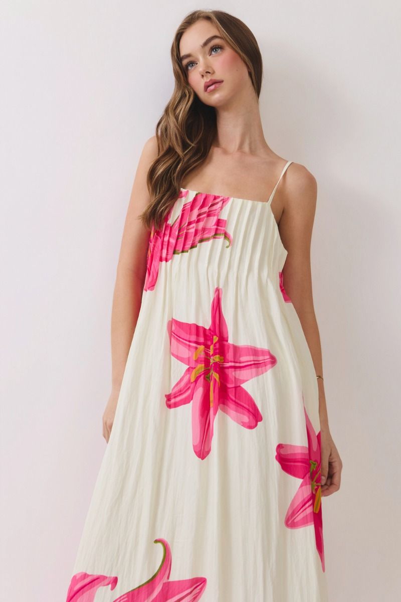 Capri Maxi Dress- Cream/Pink