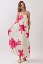 Capri Maxi Dress- Cream/Pink