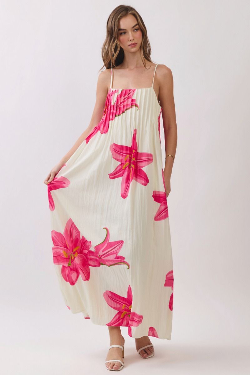 Capri Maxi Dress- Cream/Pink