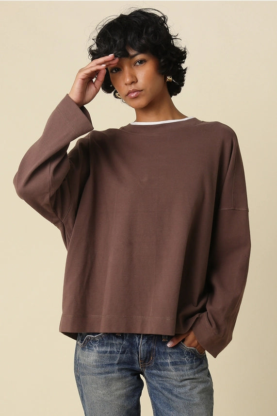 Jamie Contrast Layered Knit Tee- Brown