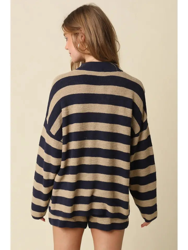 Claire Stripe Set- Navy/Khaki