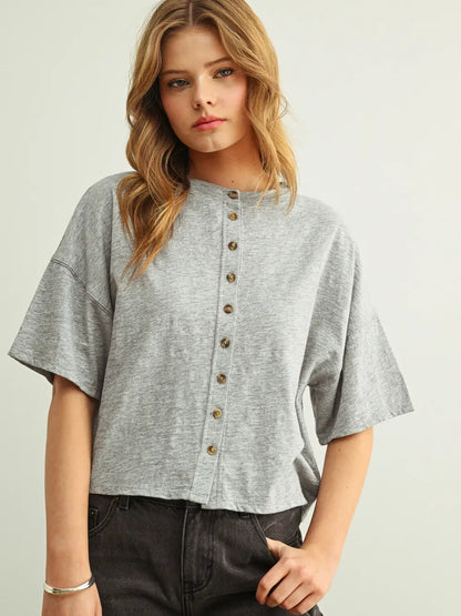 Ellen Button Top- Grey