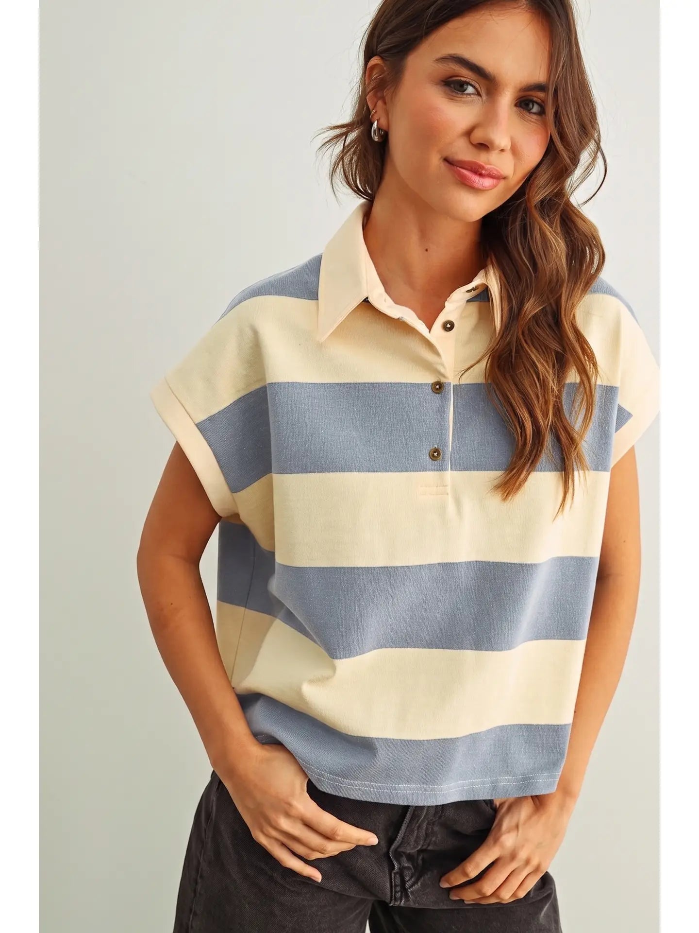 Polo Shirt- Beige/Blue