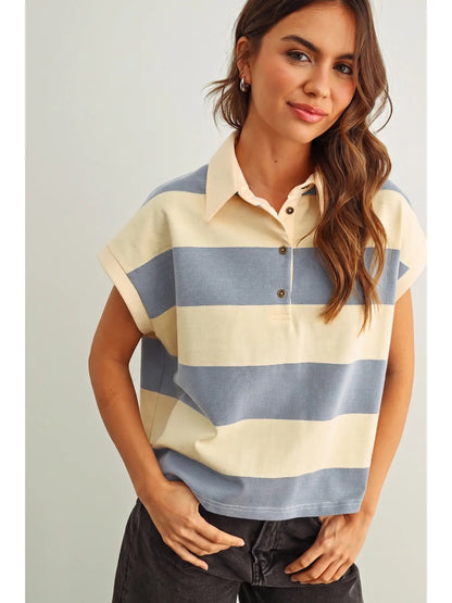 Polo Shirt- Beige/Blue
