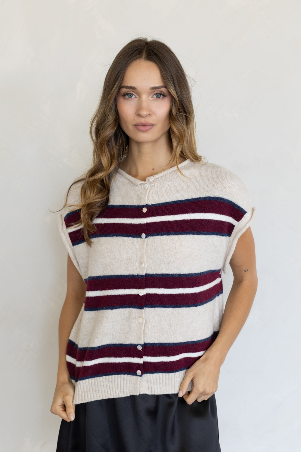 Varsity Stripe Piper Vest- Beige