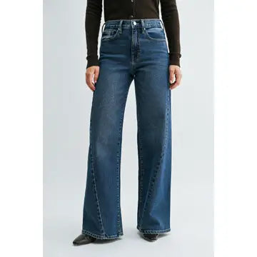 Full Length Twisted Seam Wide Leg - Dark Denim