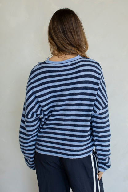Piper Cardigan Striped- Dusty Blue