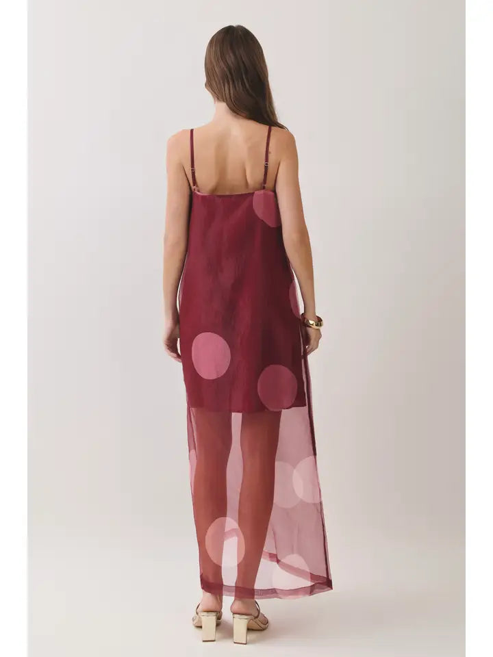 Charlie Polka Dot Maxi Dress- Burgundy