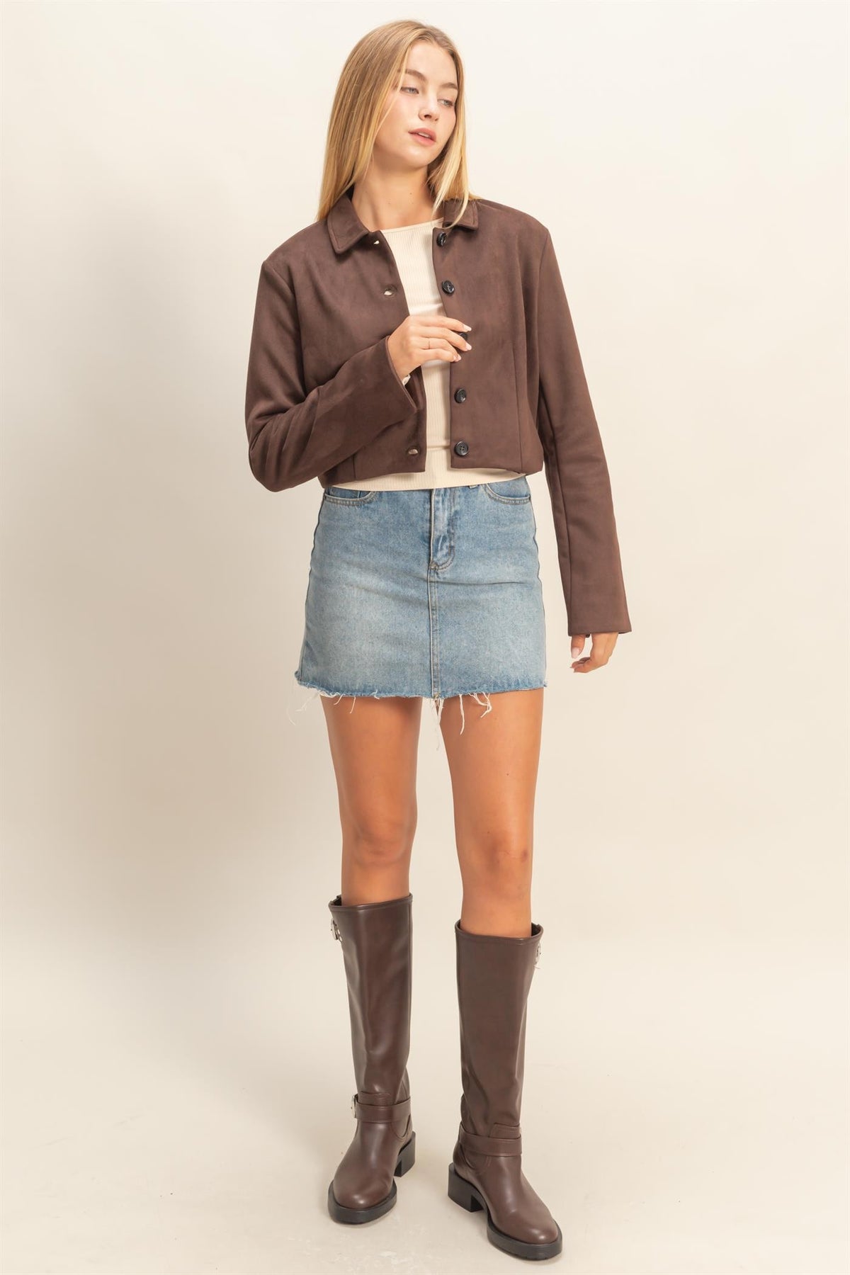 Suede Crop Jacket- Chestnut