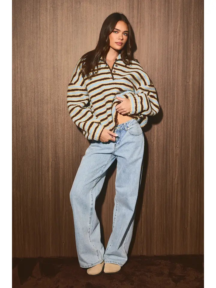 Brynn Striped Pullover- Blue/Brown