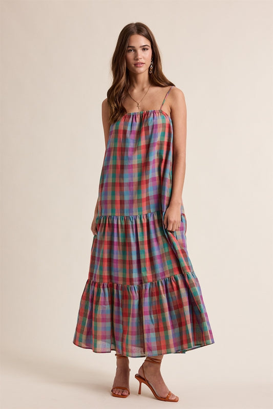 Multicolor Plaid Midi Dress
