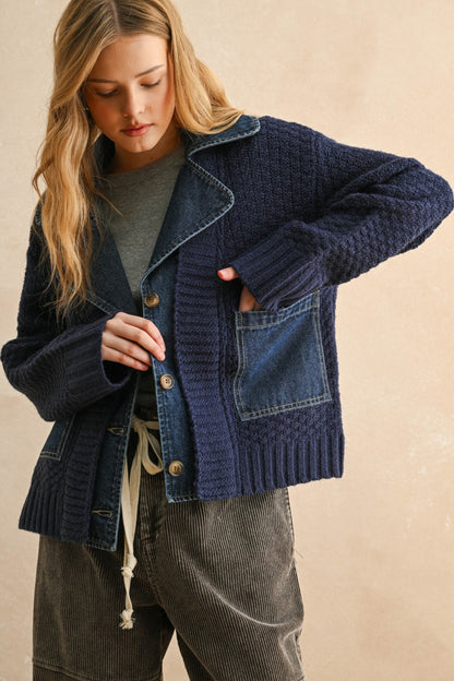 Denim And Knit Combo Jacket
