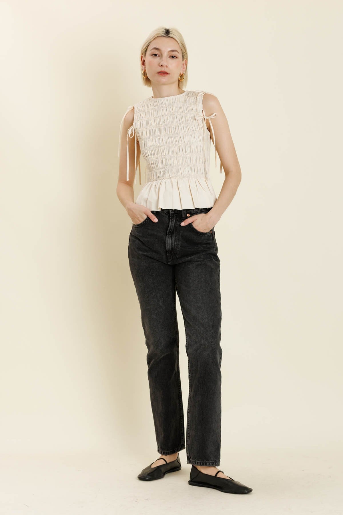Millie Detachable Sleeve Top- Eggshell