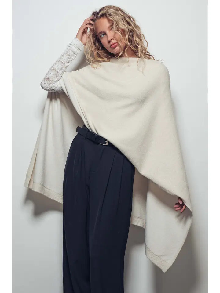 Asymmetrical Poncho Top- Cream