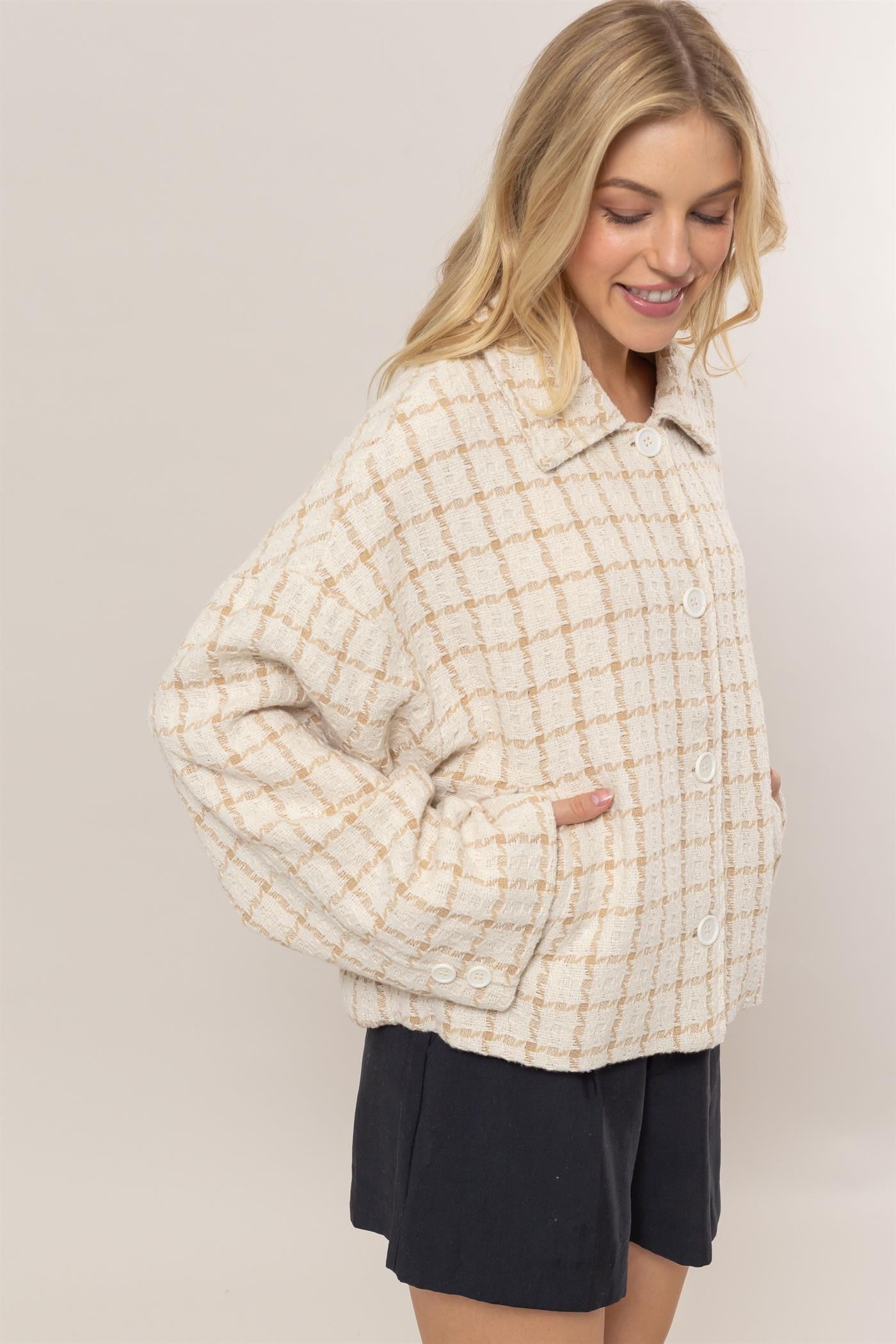 Tweed Plaid Jacket- Cream