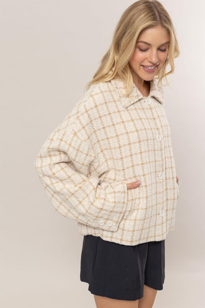 Tweed Plaid Jacket- Cream