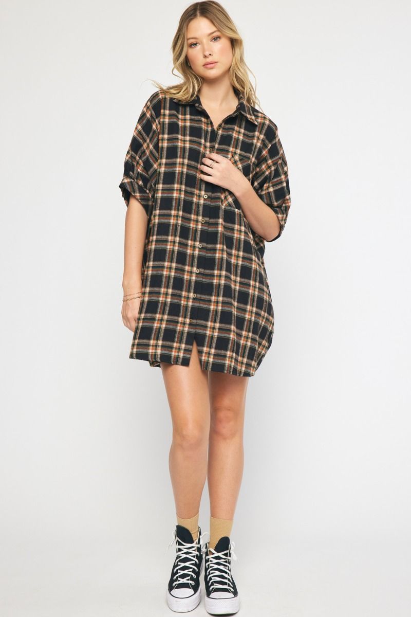 oversized flannel dress Brown Flannel Shirt Dress for Women