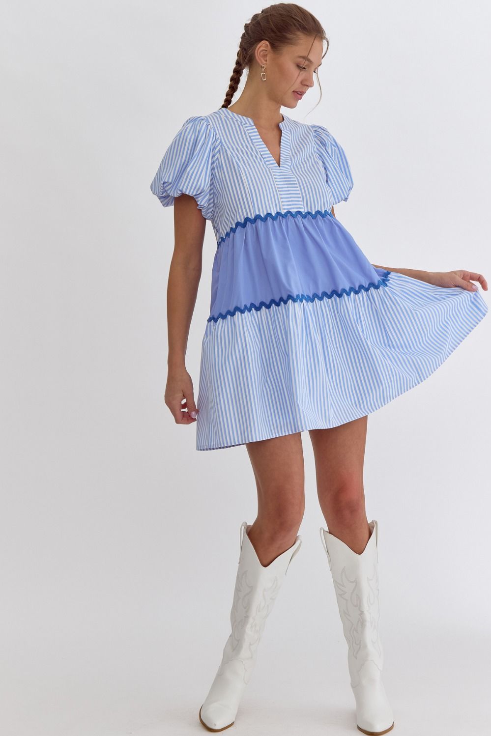 Jana Stripe Dress- Blue/White