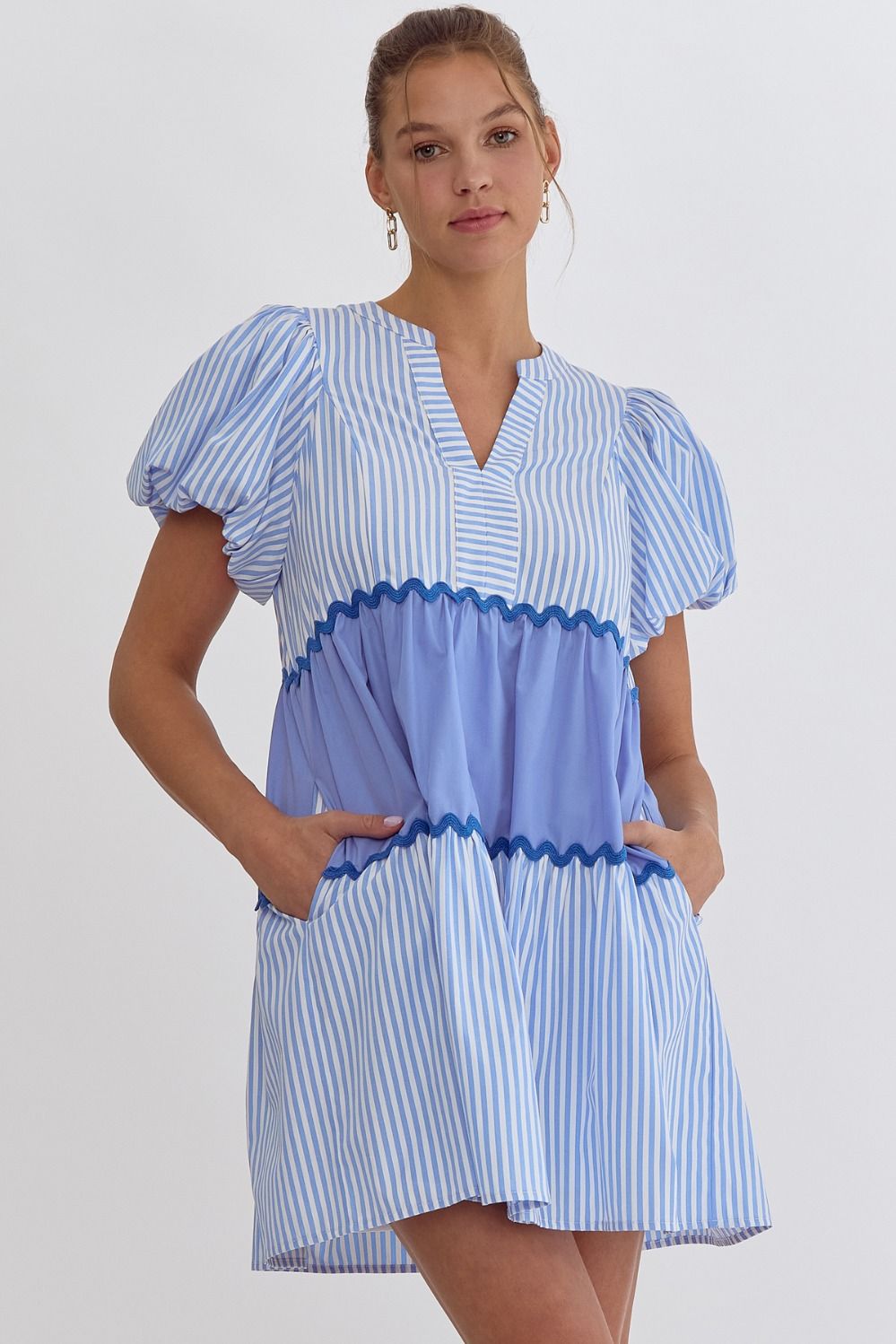 Jana Stripe Dress- Blue/White