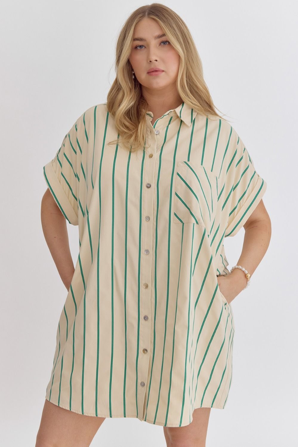 Everly Stripe Dress- Green