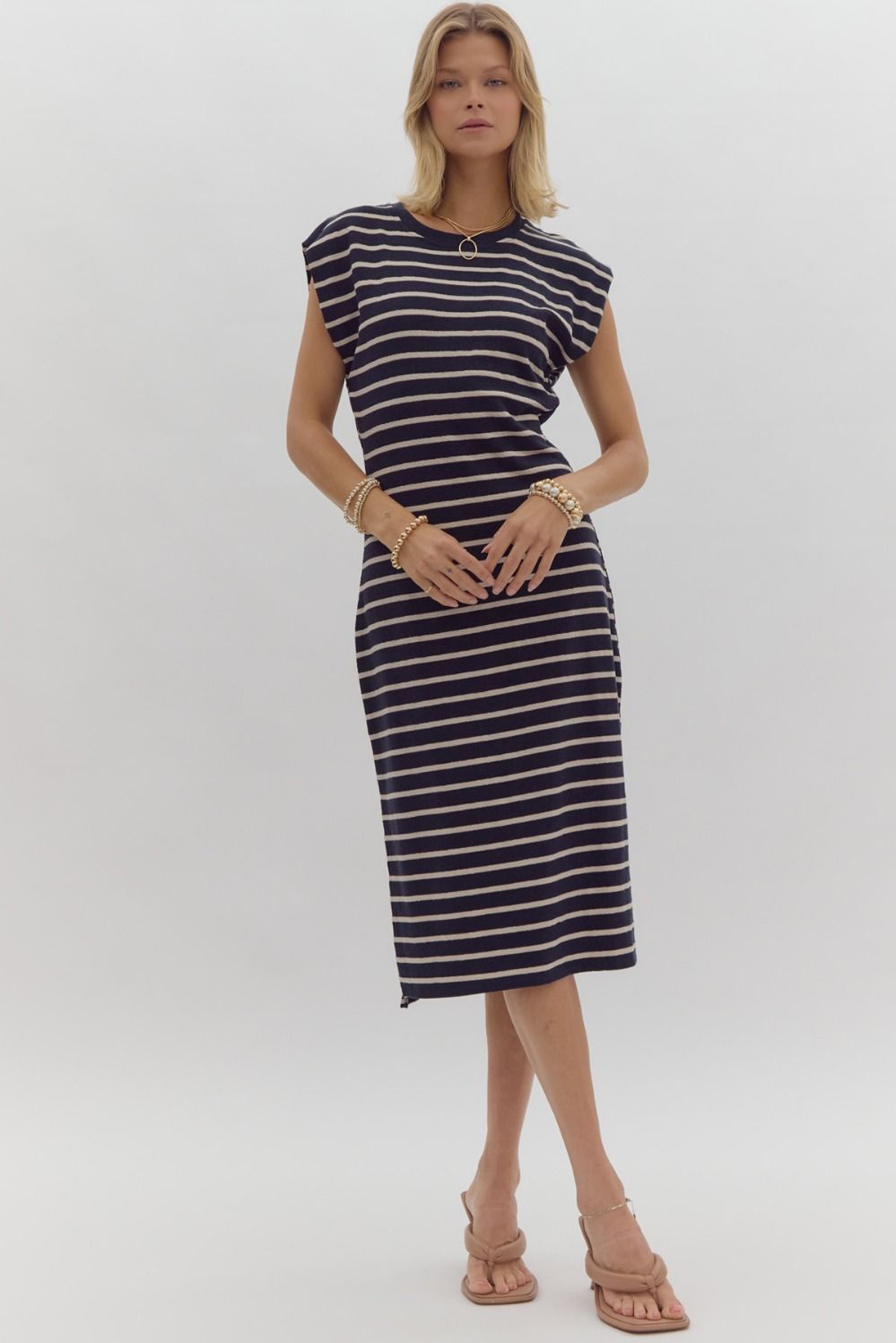 Macie Stripe Dress- Navy