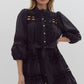 Pearl Button Mini Dress- Black