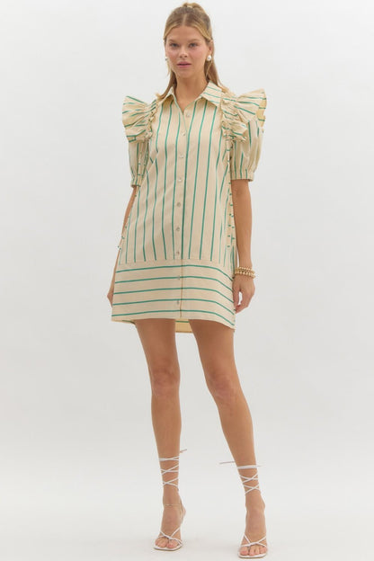 Nova Stripe Dress- Green/Cream