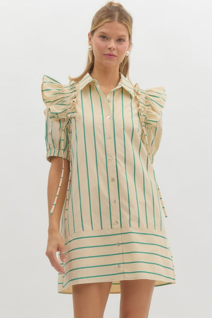 Nova Stripe Dress- Green/Cream