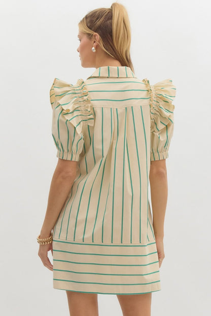 Nova Stripe Dress- Green/Cream