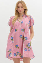 Rose Floral Dress- Pink