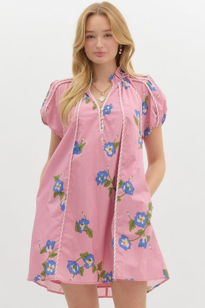 Rose Floral Dress- Pink
