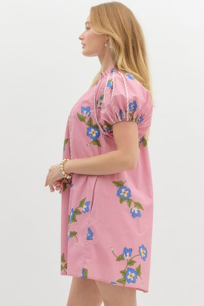 Rose Floral Dress- Pink