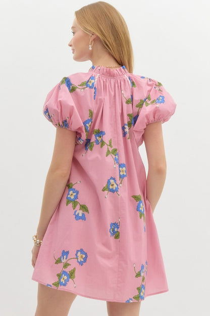 Rose Floral Dress- Pink