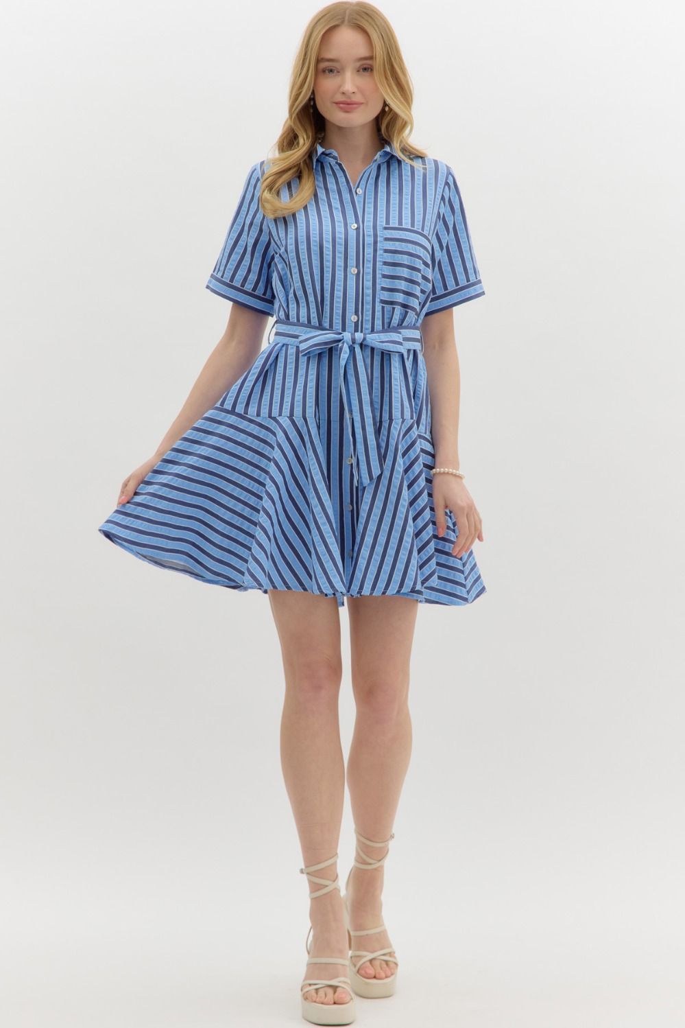 Nina Stripe Mini Dress- Blue